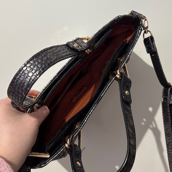 ✨David Jones Chic Black Crocodile-Embossed Satchel - Picture 6 of 9